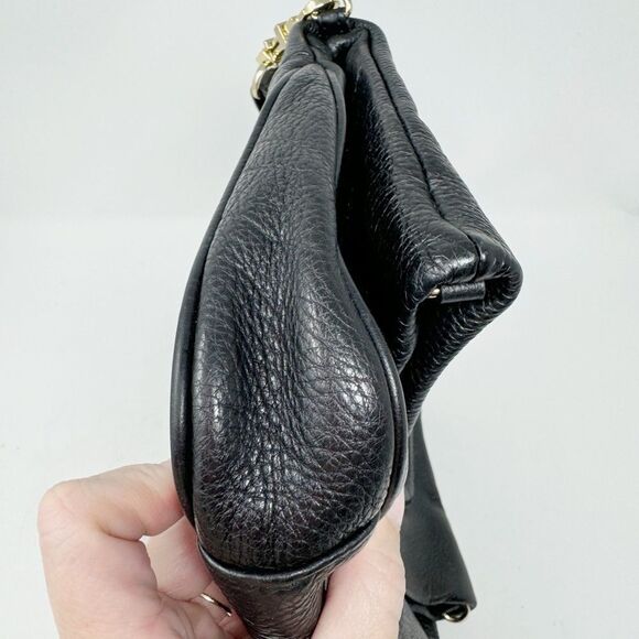 TORY BURCH | Amanda Leather Black & Gold Foldover Adjustable Crossbody Purse Bag - Picture 9 of 14